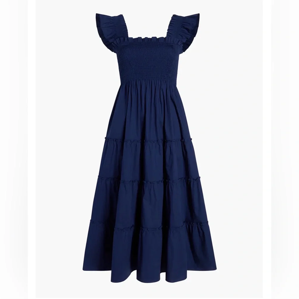 Hill House Blue Ruffled Cotton Dress Ellie Nap dress Navy Size XXL EUC cottage - Picture 7 of 12